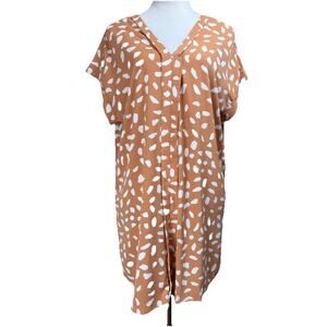 Umgee Animal Print V-Neck Dress Size Large Peach pockets Casual Lightweight